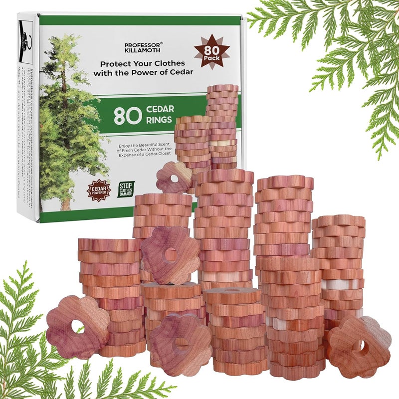 Professor Killamoth 80 Cedar Rings for Clothes Storage - Stop Clothes Damage - 80 Fresh Cedar Rings - Image 1